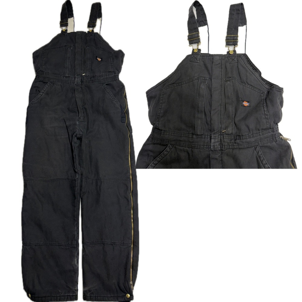 Dickies Black Duck Canvas Quilt Lined Overalls TB239BK‎ Mens Large Baggy Y2K